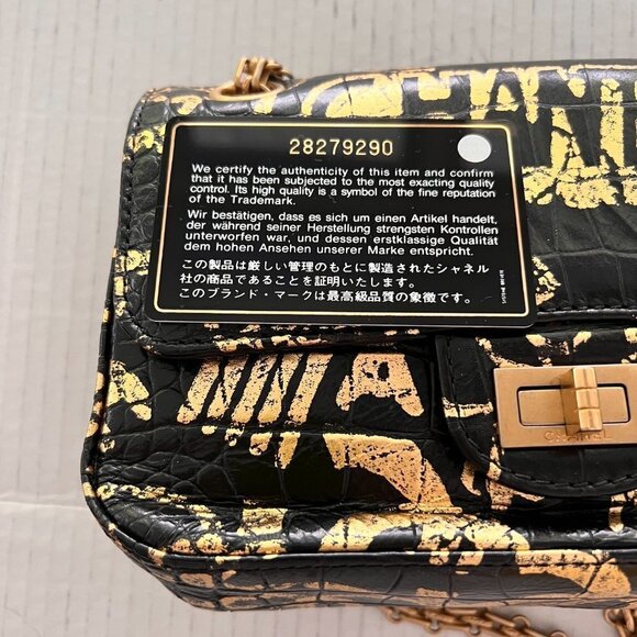 Chanel black gold Grafiti Crocodile embossed calfskin 2.55 Reissue 224 flap bag - Picture 7 of 13